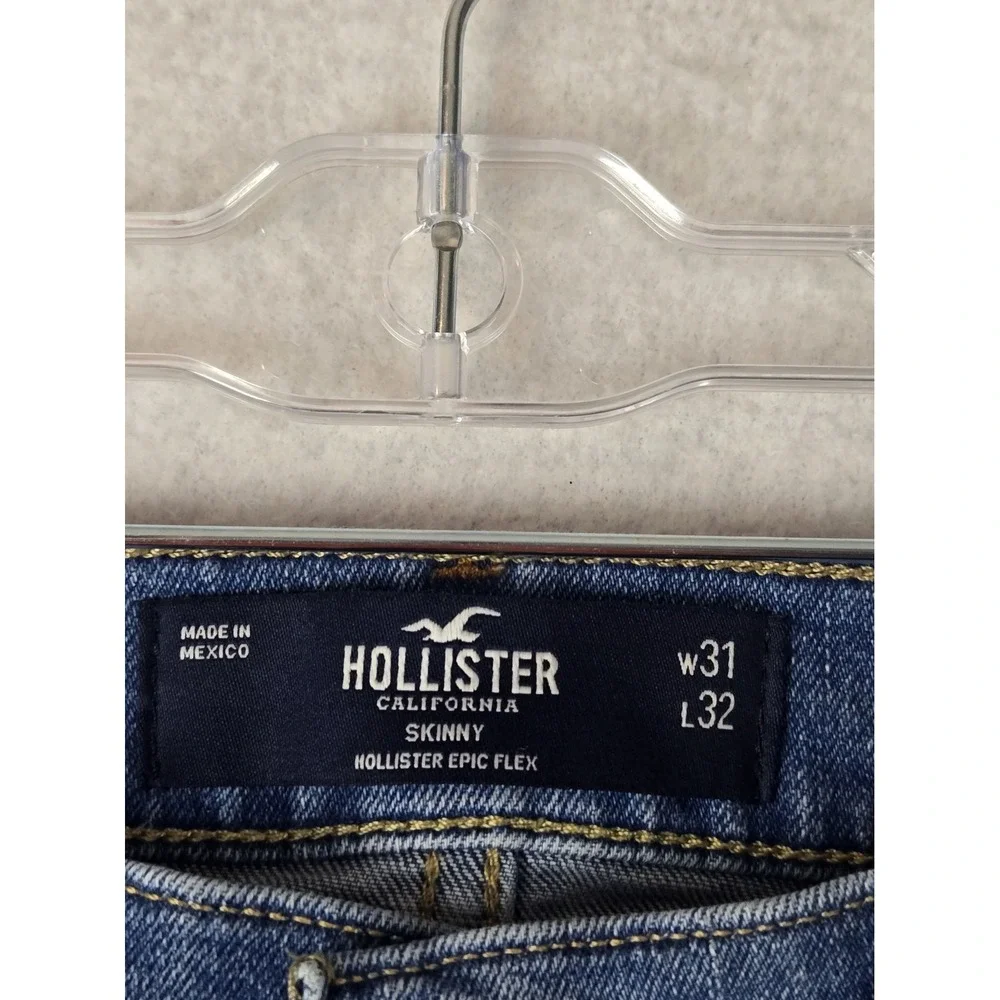 Hollister Mens Skinny Jeans 31 x 32 Light Wash Distressed Denim